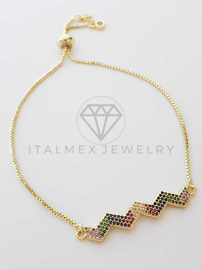 Pulsera Ajustable - 100340 - Diseño de ZigZag de CZ Color Oro Laminado 18K