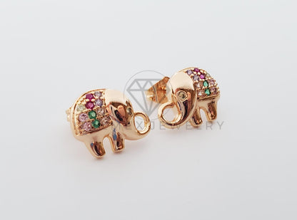 Broquel de Lujo - 101265 - Diseño de Elefante CZ Color Oro Laminado 18K