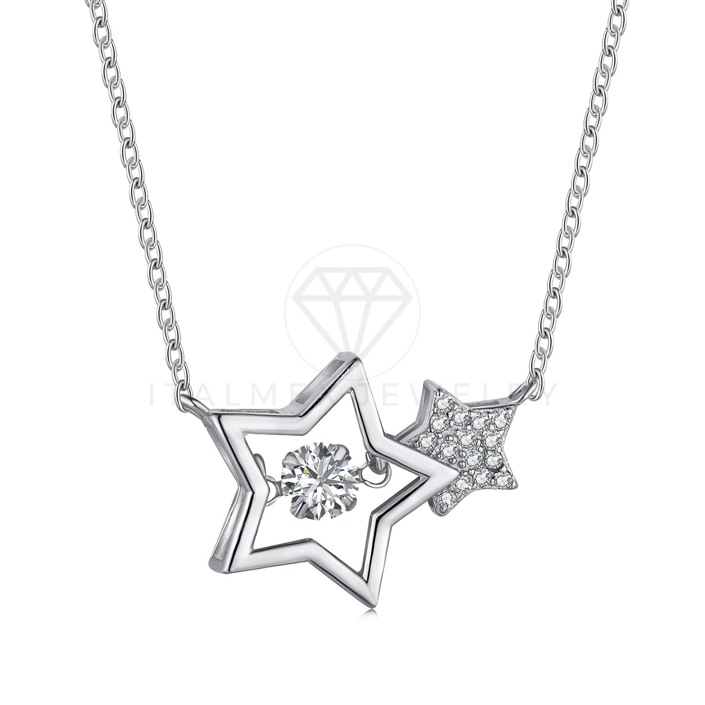 Collar de Lujo - 104127 - Estilo Estrellitas CZ Clara Plata Fina .925