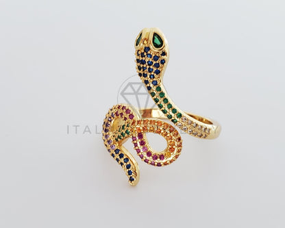 Anillo de Lujo - 101290 - Diseño Serpiente con CZ Colores Oro Laminado 18K