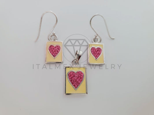 Juego de Lujo - 105244 - Estilo Placas Corazon Circonia Rosa Plata .925