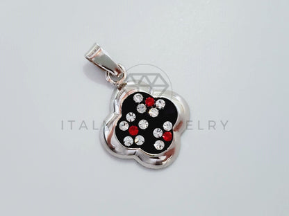 Dije No Religioso - 105190 - Dije Flor Negra Circonia Roja Plata .925