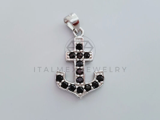 Dije No Religioso - 105162 - Dije Ancla Marinera Circonia Negra Plata .925