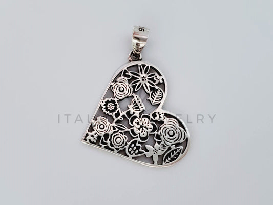 Dije No Religioso - 105150 - Dije Corazon con Flores Plata .925