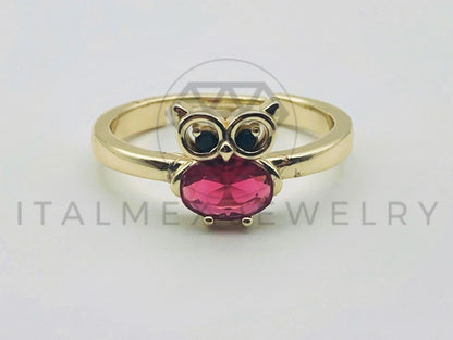 Anillo de Dama - 105553 - Diseño Buho Circonia Roja Oro Laminado 18K