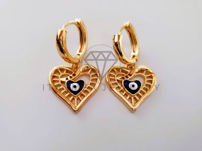 Arete de Lujo - 104641 - Huggie de Corazon y Ojo Turco Oro Laminado 18K