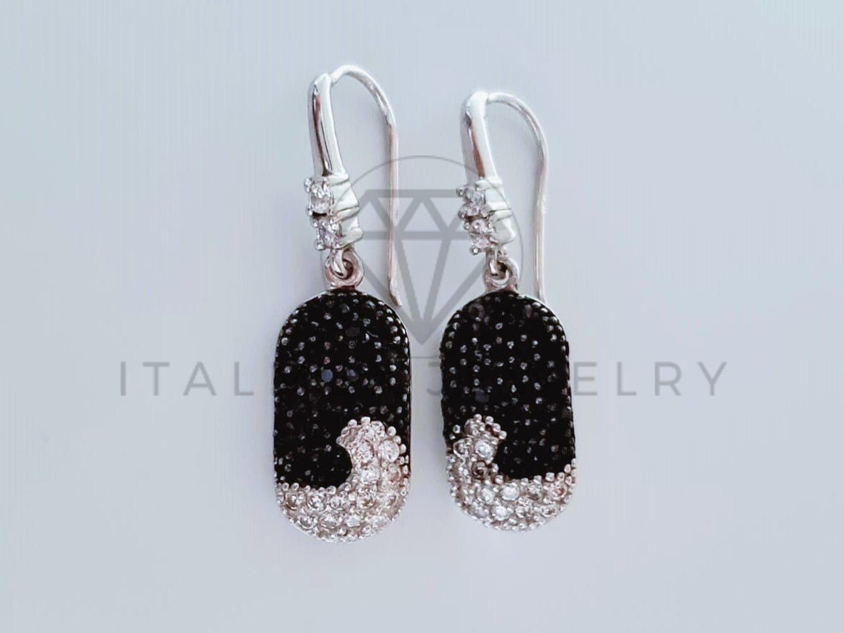 Arete de Lujo - 105219 - Arete Circonia Clara y Negra Plata .925