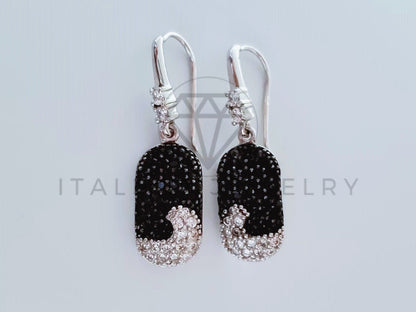Arete de Lujo - 105219 - Arete Circonia Clara y Negra Plata .925
