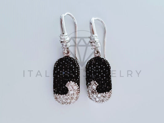 Arete de Lujo - 105219 - Arete Circonia Clara y Negra Plata .925