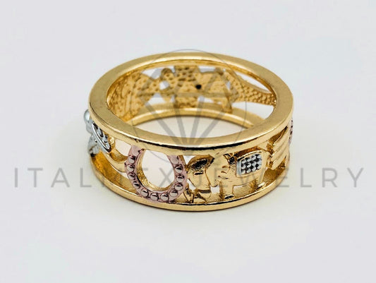 Anillo de Dama - 105598 - Anillo de las 7 Potencias Tres Oros Oro Laminado 18K