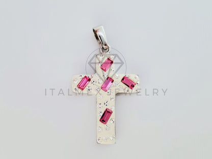 Dije Religioso - 105159 - Dije Cruz Pasta Circonia Rosa Plata .925