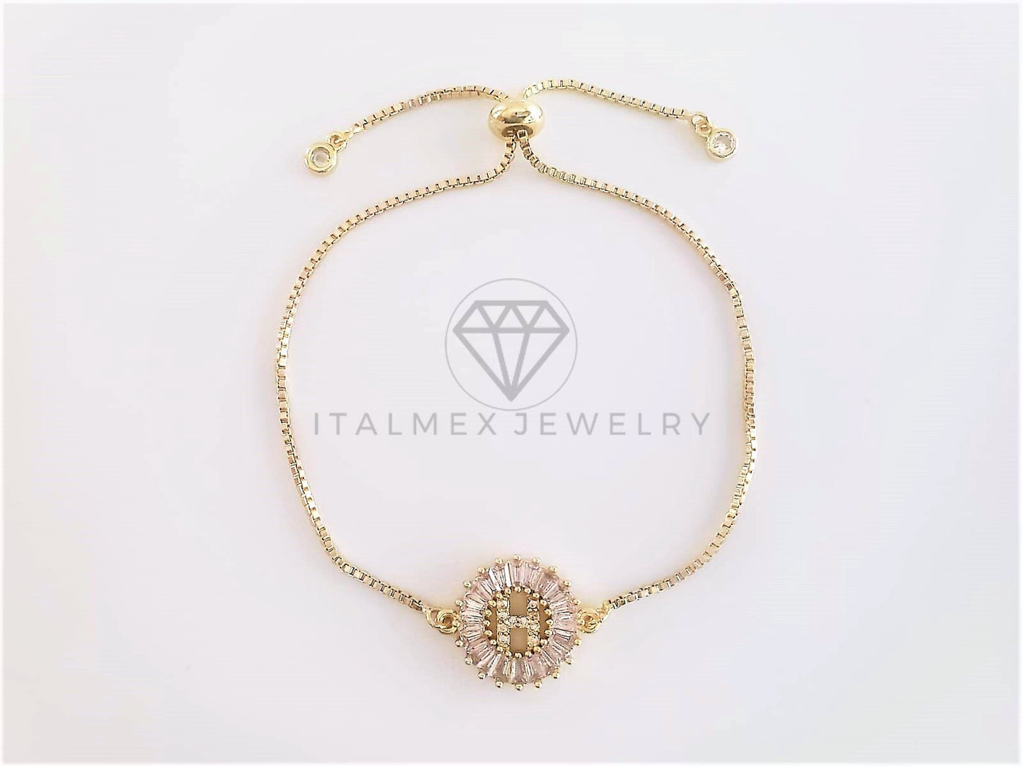 Pulsera Ajustable - 102634 - Diseño de Inicial "H" CZ Clara Oro Laminado 18K