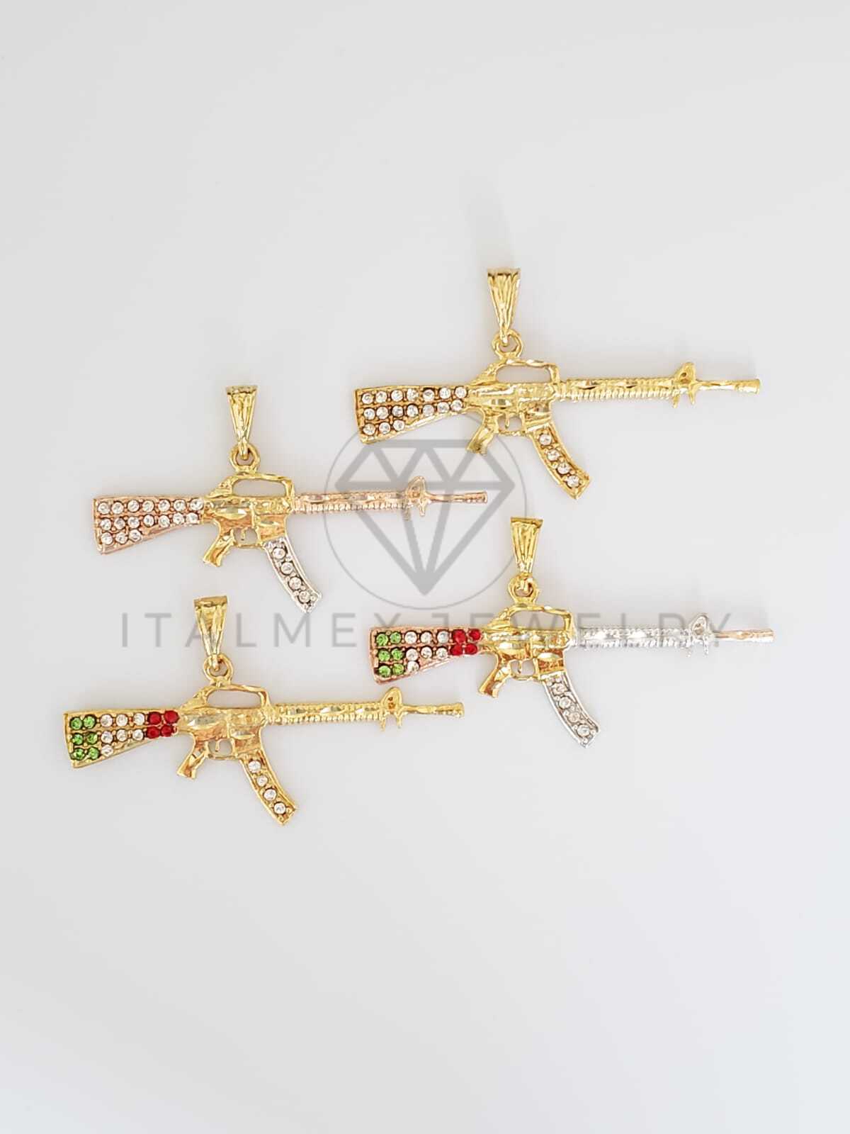 Dije Elegante - 100481 - Rifle R15 Circonia Tricolor Oro Laminado 18K