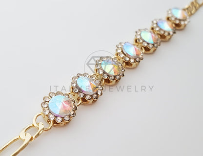 Pulsera de Lujo - 100260 - Diseño de CZ Redonda Color Clara Oro Laminado 18K