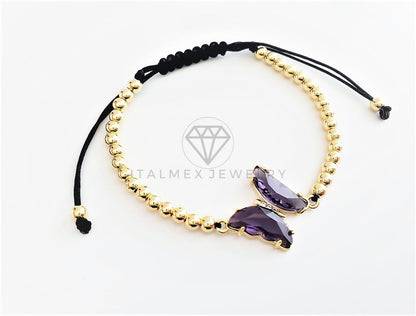 Pulsera de Lujo - 103184 - Diseño Bolitas con Mariposa CZ Morado Oro Laminado 18K