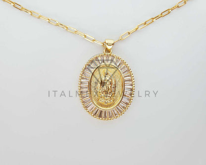 Collar Elegante - 101573 - Collar Medalla Virgen Guadalupe CZ Clara Oro Laminado 18K