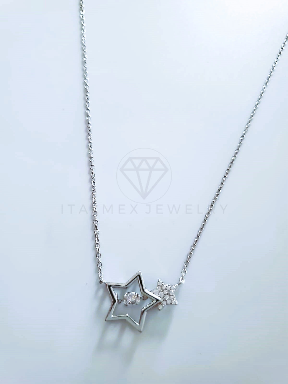 Collar de Lujo - 104127 - Estilo Estrellitas CZ Clara Plata Fina .925