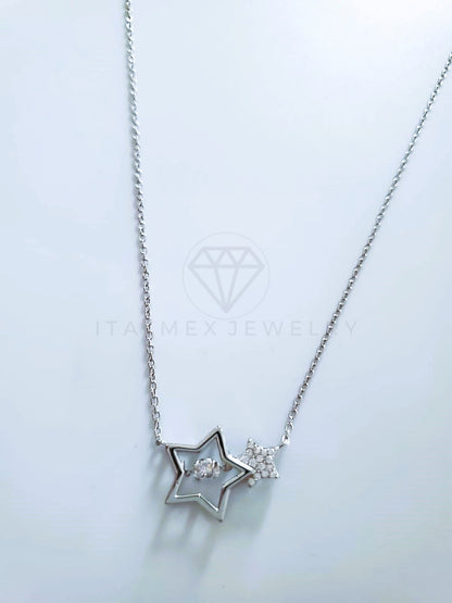 Collar de Lujo - 104127 - Estilo Estrellitas CZ Clara Plata Fina .925