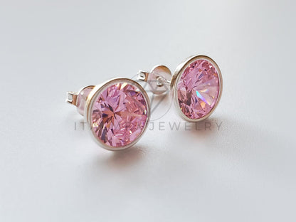 Broquel de Lujo - 101686 - Bisel Redondo CZ Rosa 9mm Plata .925