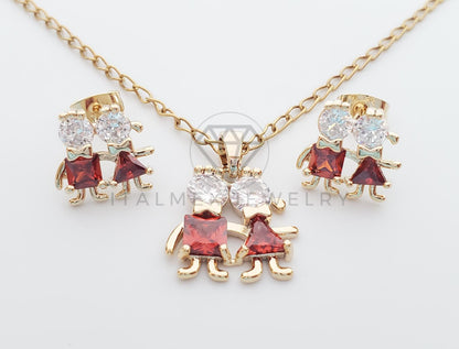 Juego de Lujo - 101204 - Diseño de Niños CZ Roja Oro Laminado 18K