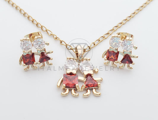 Juego de Lujo - 101204 - Diseño de Niños CZ Roja Oro Laminado 18K
