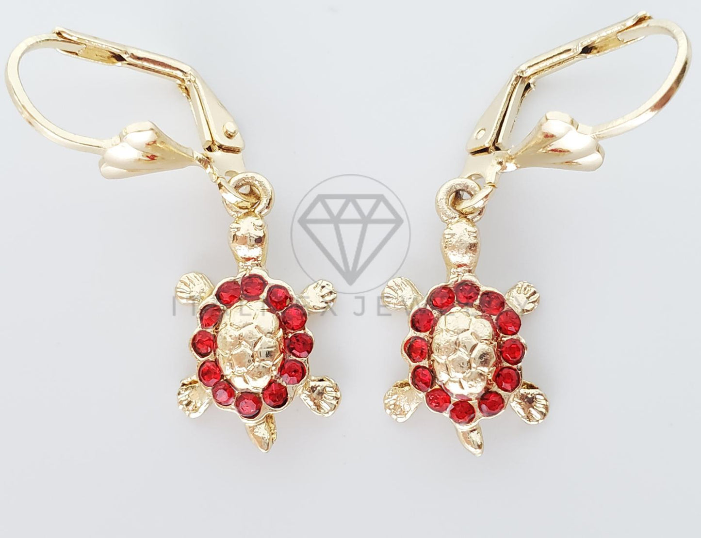 Arete Elegante - 100713 - Diseño de Tortuga con CZ Roja Oro Laminado 18K