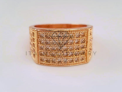 Anillo Caballero de Lujo - 104392 - Placa Curva Circonia Clara Oro Laminado 18K