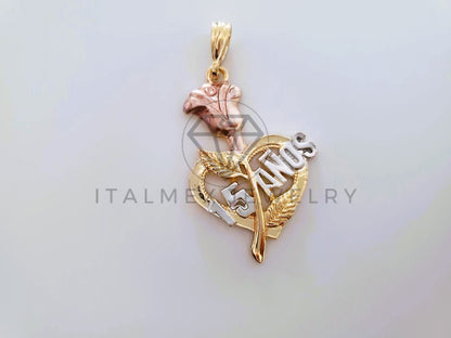 Dije Elegante - 104409 - Corazón y Rosa Tamaño Mediana Oro Laminado 18K