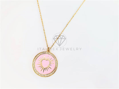 Collar Elegante - 103139 - Collar Corazón con Esmalte Rosa Oro Laminado 18K