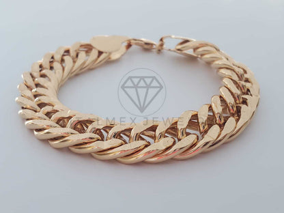 Pulsera de Lujo - 100296 - Diseño Cubana Diamantada 12mm Oro Laminado 18K