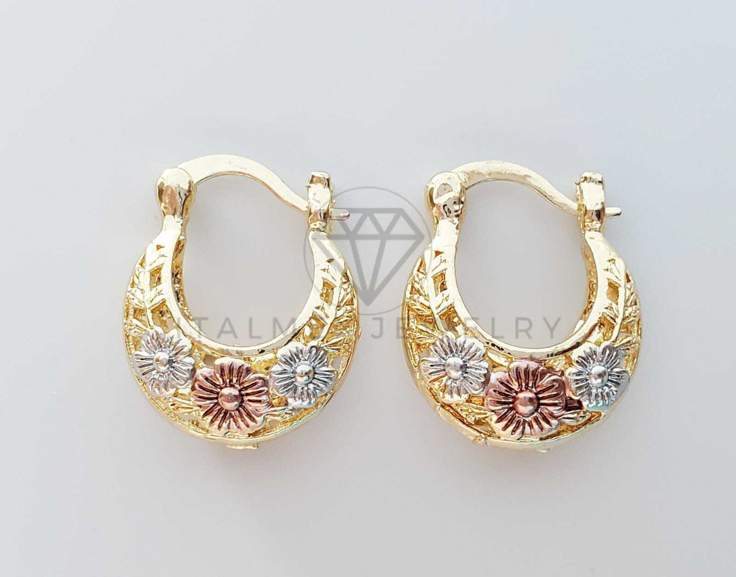 Arete Elegante - 101049 - Estilo Canasta Flores Mini Oro Laminado 18K