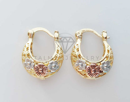 Arete Elegante - 101049 - Estilo Canasta Flores Mini Oro Laminado 18K