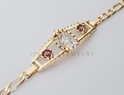 Esclava Elegante - 100202 - Diseño Virgen con Rosas 3 Tonos Oro Laminado 18K