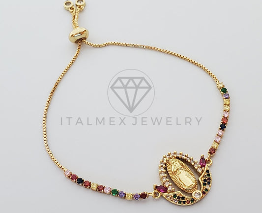 Pulsera Ajustable - 101298 - Diseño de Virgen de Guadalupe con CZ Color Oro Laminado 18K