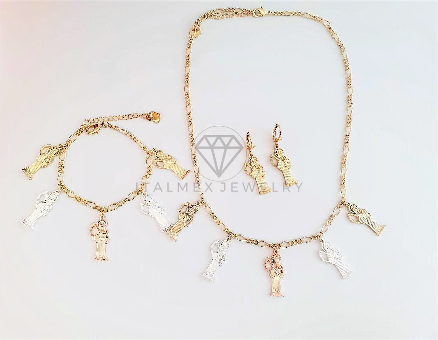 Juego de Lujo - 103171 - Diseño de Muerte Collar, Arete y Pulsera Oro Laminado 18K