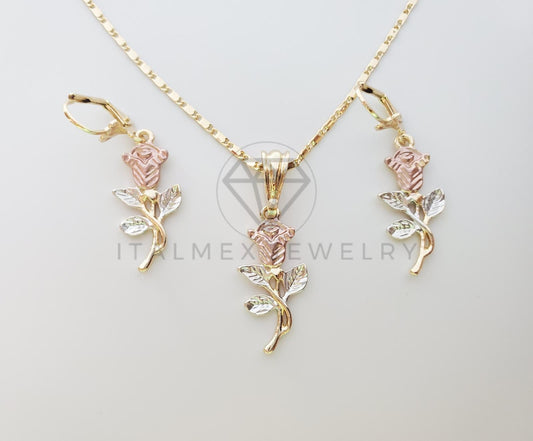 Juego de Lujo - 100617 - Diseño de Rosas 3 Tonos Oro Laminado 18K