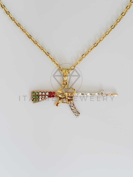 Dije Elegante - 100471 - Rifle R15 Circonia Tricolor Oro Laminado 18K