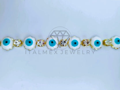 Pulsera Elegante - 103591 - Pulsera Flor Ojo Turco Blanco Oro Laminado 18K