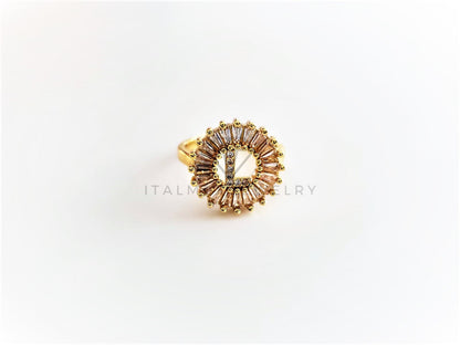 Anillo de Lujo - 102605 - Diseño Inicial "L" con CZ Clara Oro Laminado 18K
