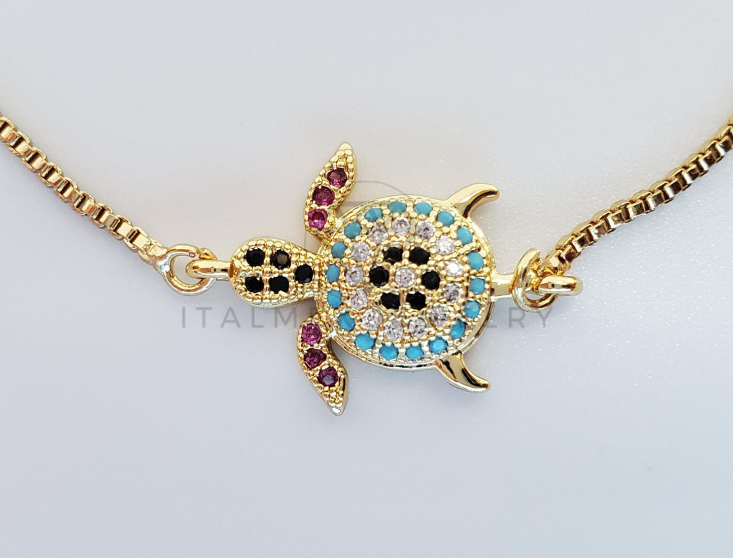 Pulsera Ajustable - 101294 - Diseño de Tortugas con CZ Color Oro Laminado 18K