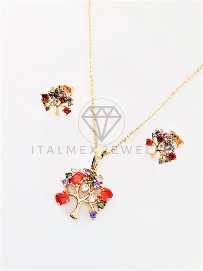 Juego de Lujo - 102910 - Diseño de Árbol CZ Color Oro Laminado 18K