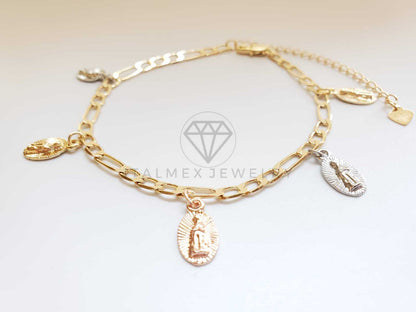 Tobillera Ajustable - 100008 - Diseño de Virgen de Guadalupe Oro Laminado 18K