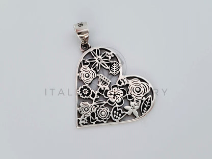 Dije No Religioso - 105150 - Dije Corazon con Flores Plata .925