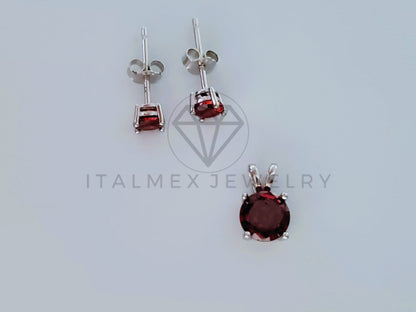 Juego Collar de Lujo - 105082 - Estilo Redondo Circonia Tinta Plata .925