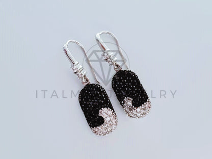 Arete de Lujo - 105219 - Arete Circonia Clara y Negra Plata .925