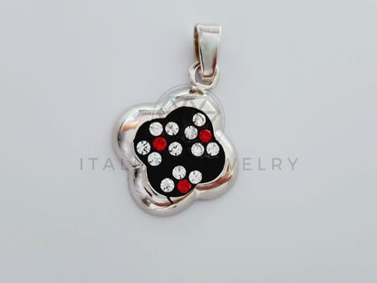 Dije No Religioso - 105190 - Dije Flor Negra Circonia Roja Plata .925