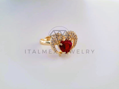 Anillo Dama de Lujo - 104562 - Diseño Corazon con Delfines Oro Laminado 18K