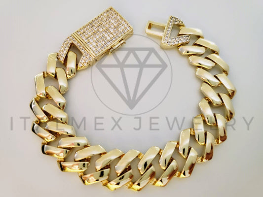 Pulsera de Lujo - 105101 - Diseño Double Link con Circonia Clara Oro Laminado 18K