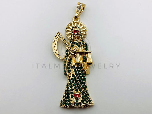 Dije de Lujo - 105661 - Dije Santa Muerte Circonia Verde Grande Oro Laminado 18K