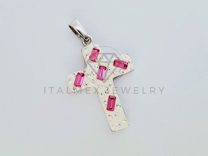 Dije Religioso - 105159 - Dije Cruz Pasta Circonia Rosa Plata .925